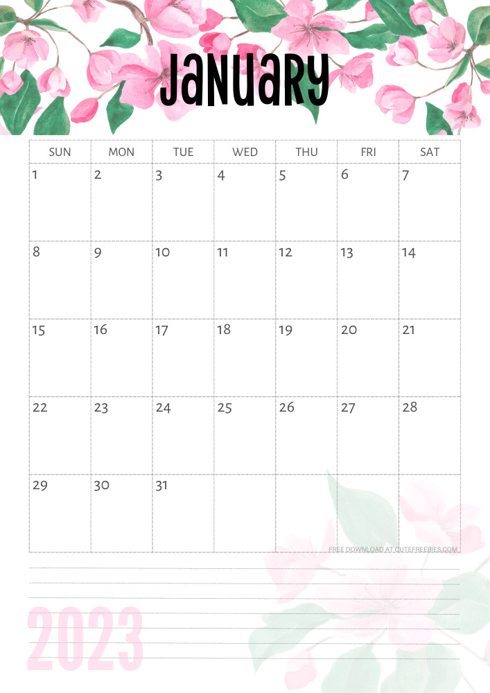 JANUARY-2023-PINK-CALENDAR - Cute Freebies For You