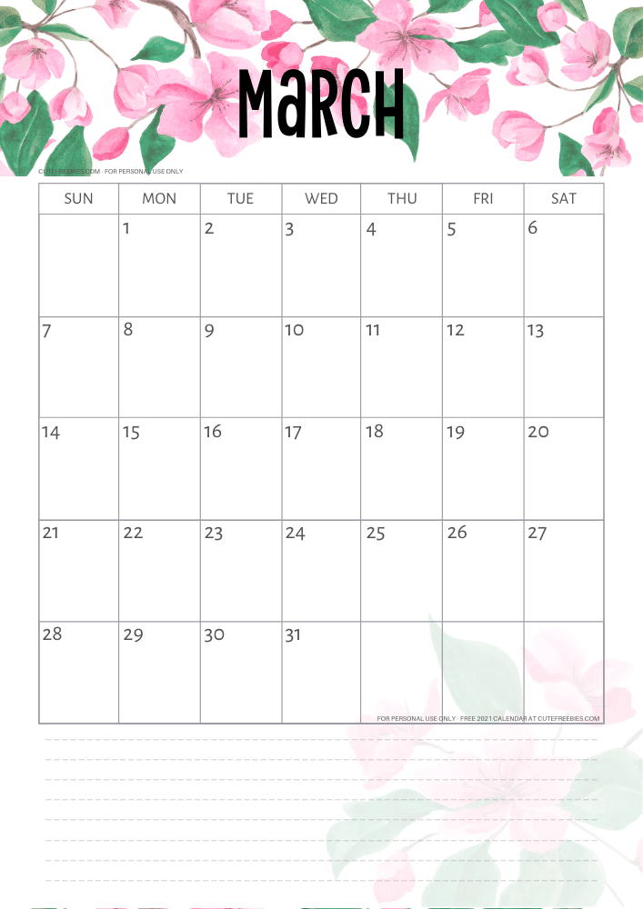 March-2021-calendar-printable-pink - Cute Freebies For You