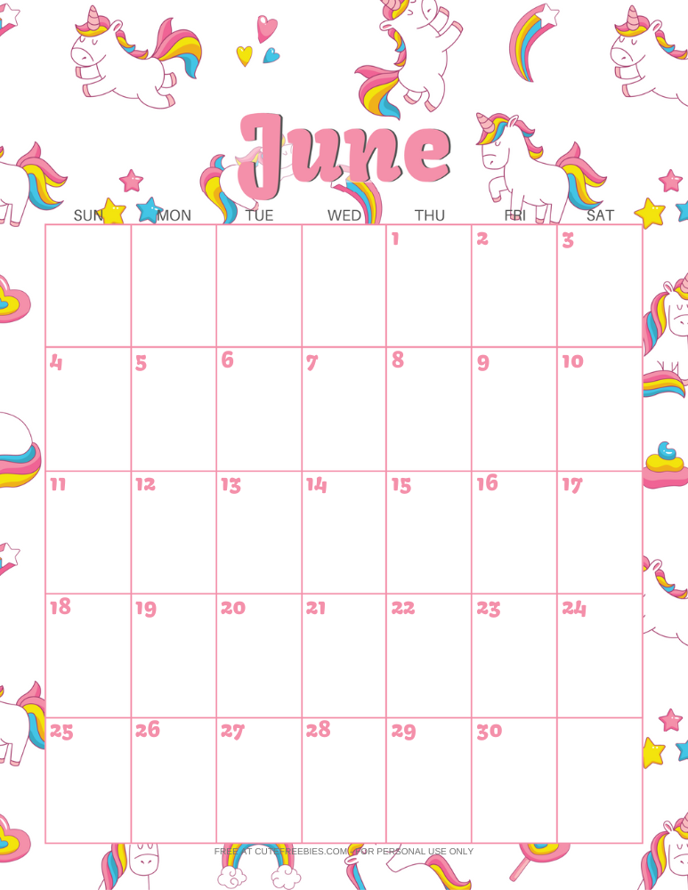 June-2023-calendar-printable-unicorns - Cute Freebies For You