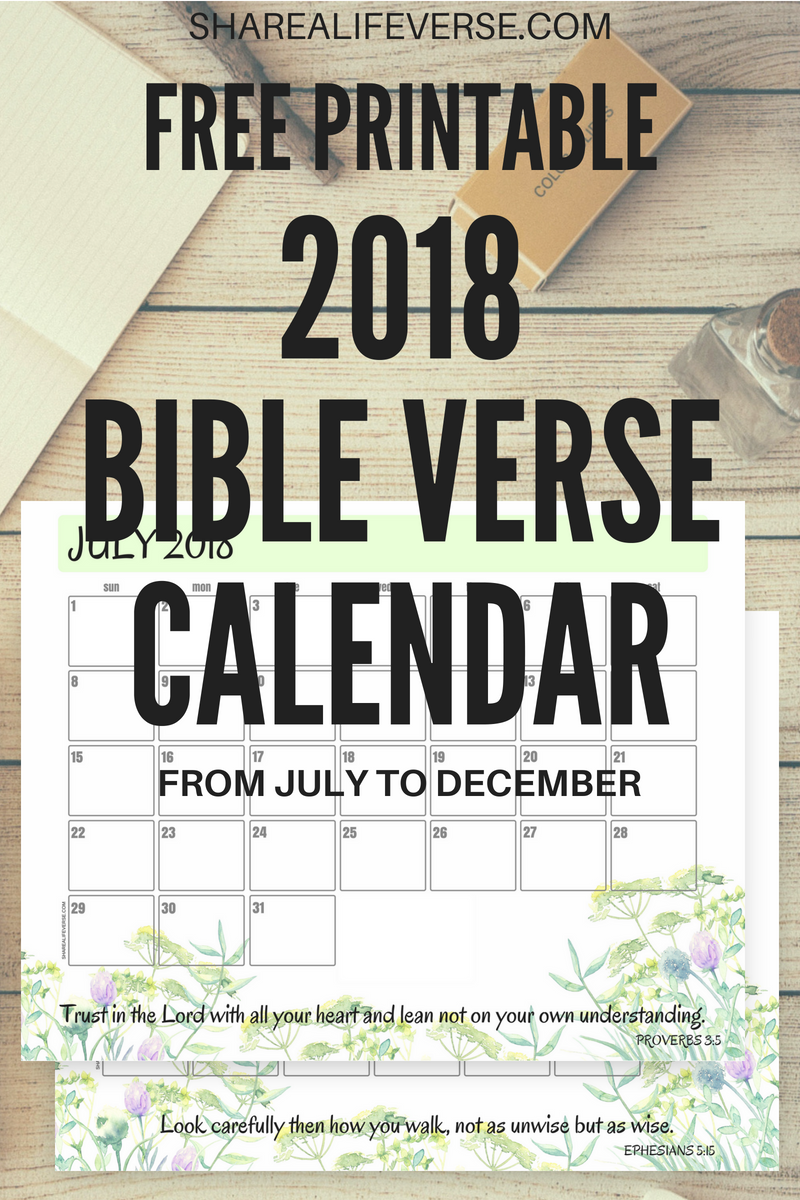 Get your free printable 2018 Bible verse calendar or scripture calendar here! Use this monthly calendar with bible verses as a monthly planner printable.