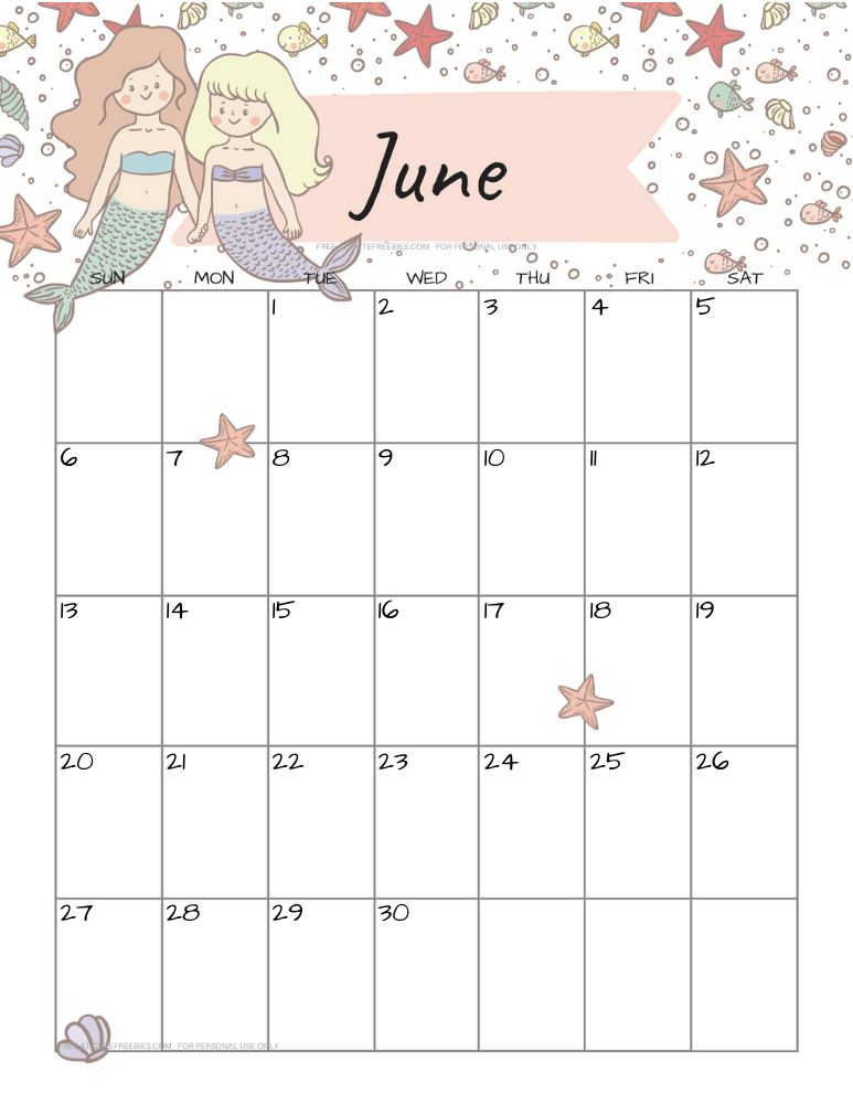 june 2021 mermaids calendar printable cute freebies for you