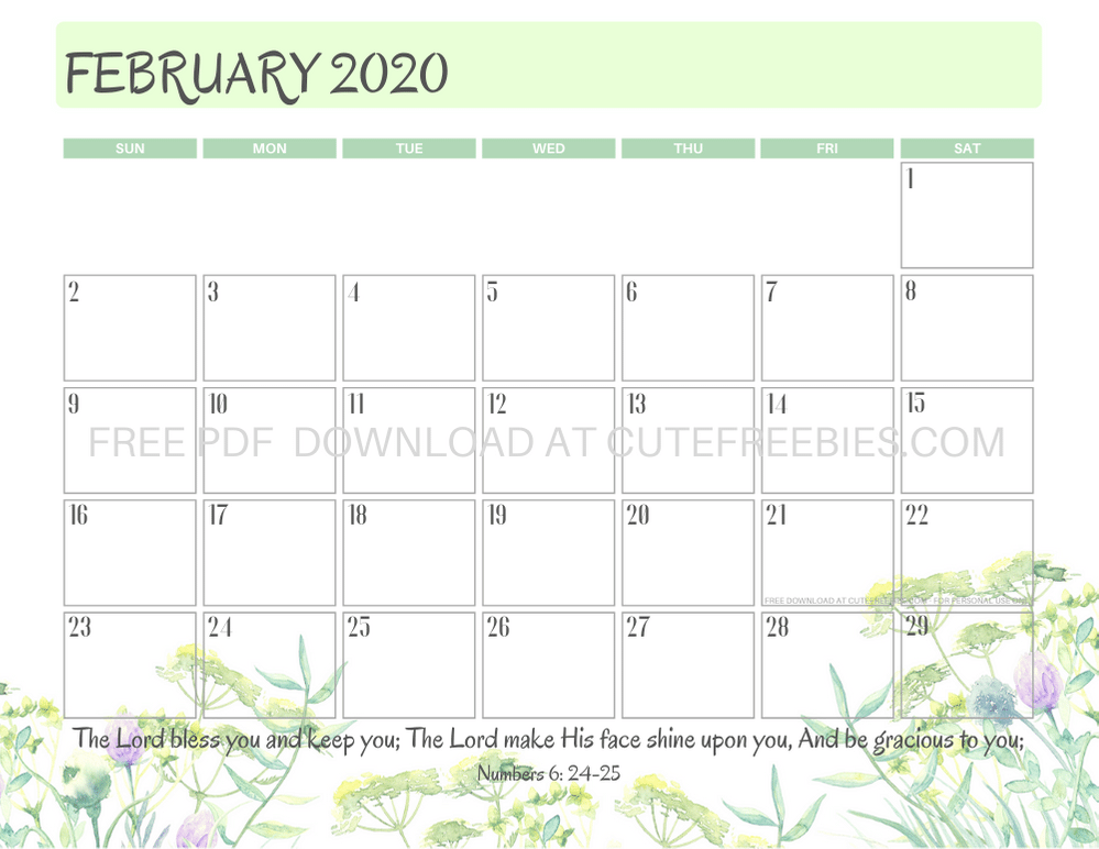 February 2020 Calendar Bible Verse Cute Freebies For You