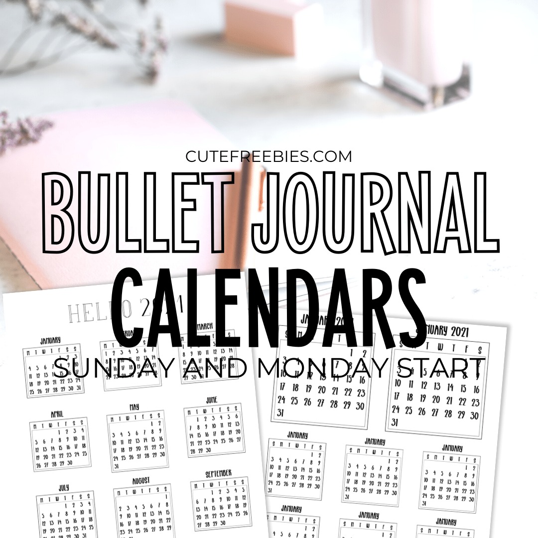 Free 2021 Bullet Journal Calendar Printable Stickers Cute Freebies