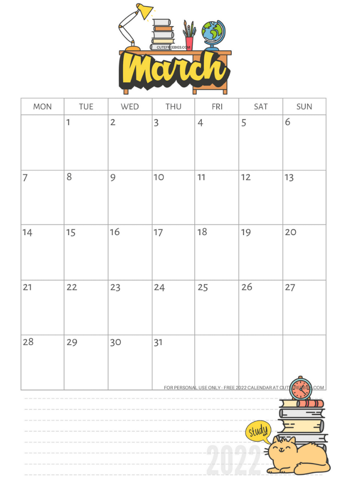 march 2022 school calendar freeprintable cute freebies for you