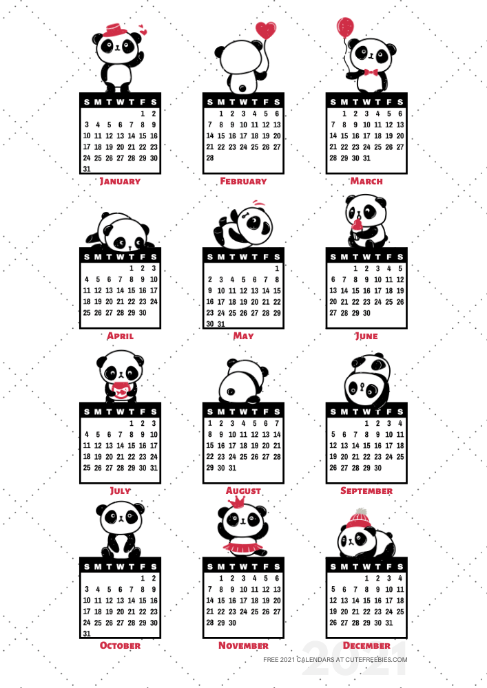 2021 Panda Calendar Printable Cute Freebies For You