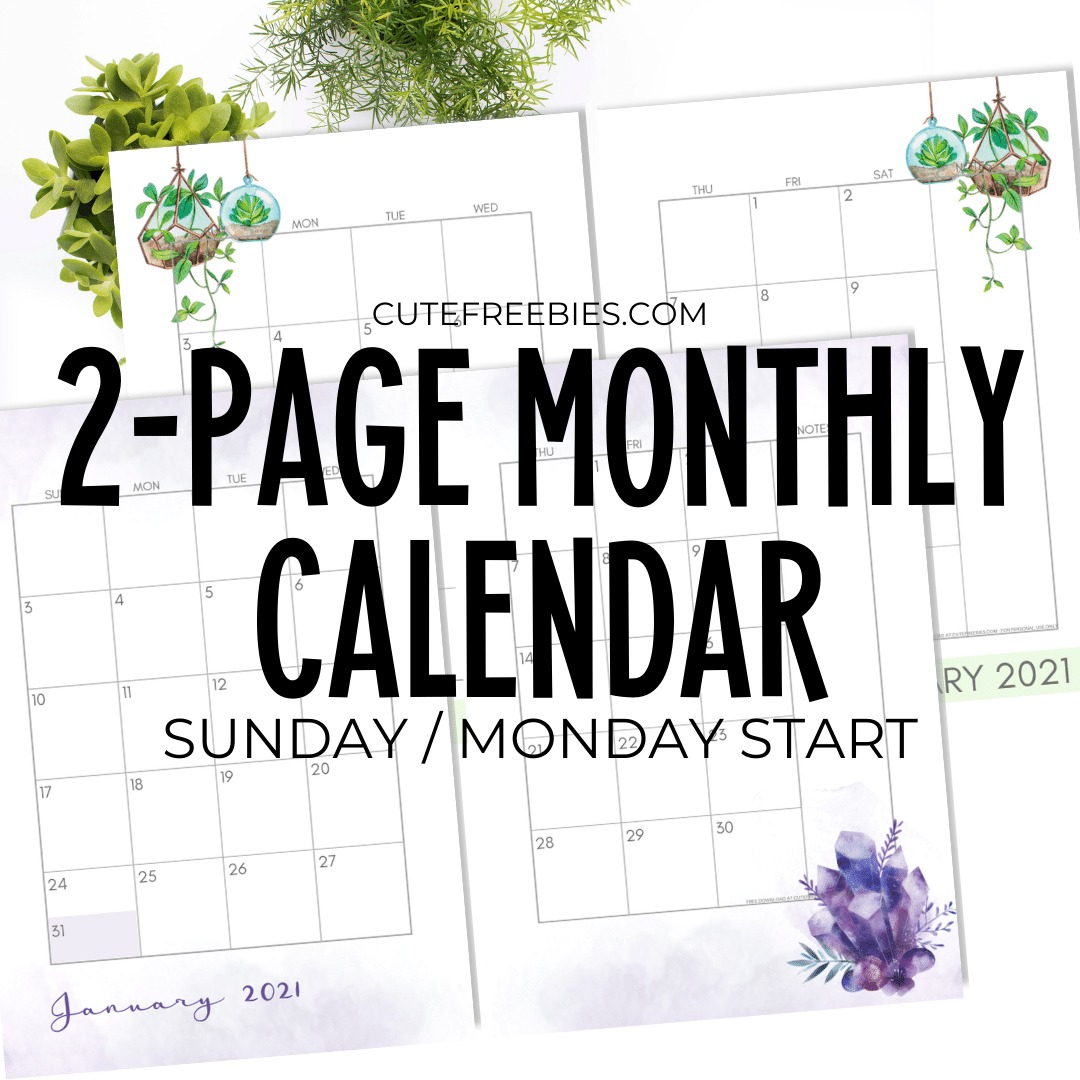 2023 Monthly Calendar Two Page Spread Free Printable Cute Freebies