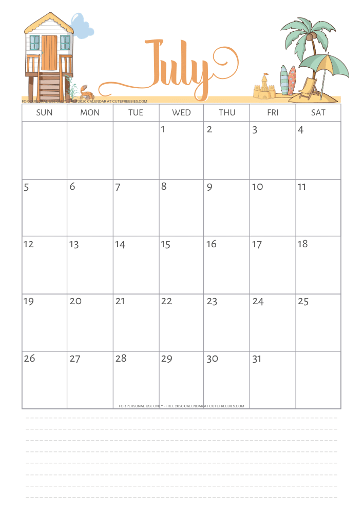 july 2020 calendar printable summer cute freebies for you