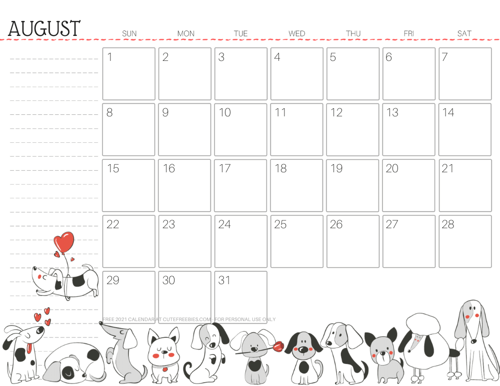 August-2021-cute-dog-monthly-planner-printable - Cute Freebies For You