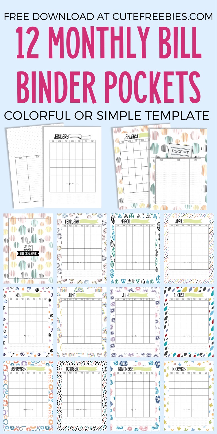 MONTHLY BILL ORGANIZER POCKET INSERT Cute Freebies For You