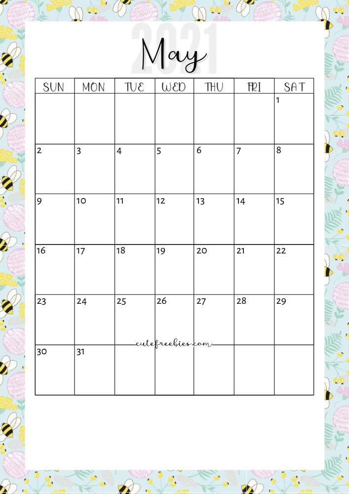 Free Printable May 2021 Calendar PDF - Cute Freebies For You