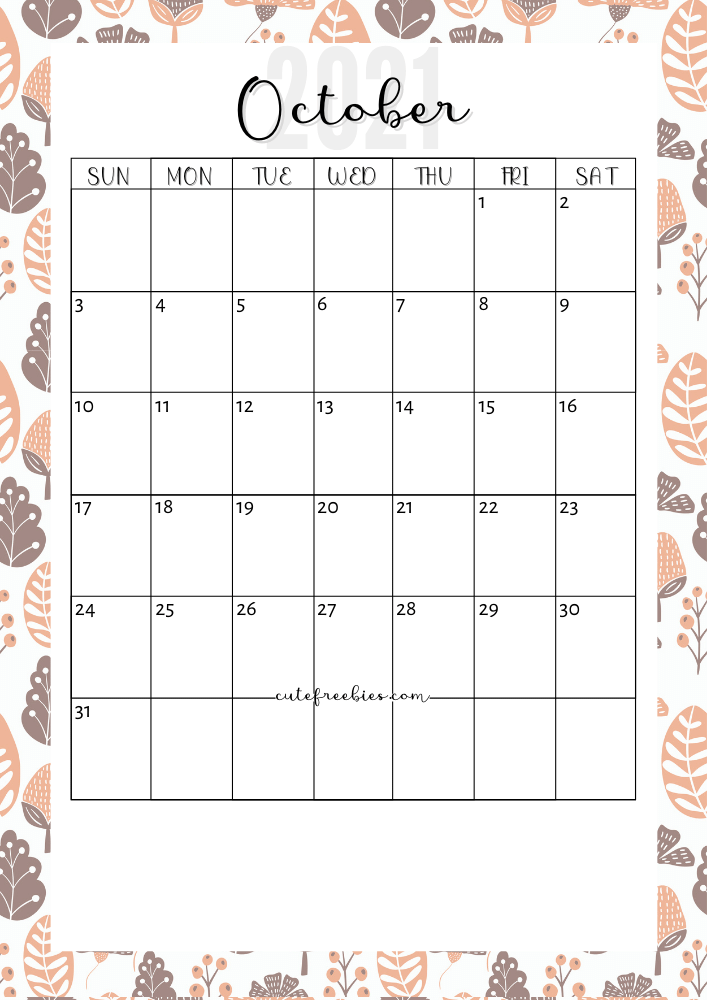 October-2021-floral-cursive-calendar - Cute Freebies For You