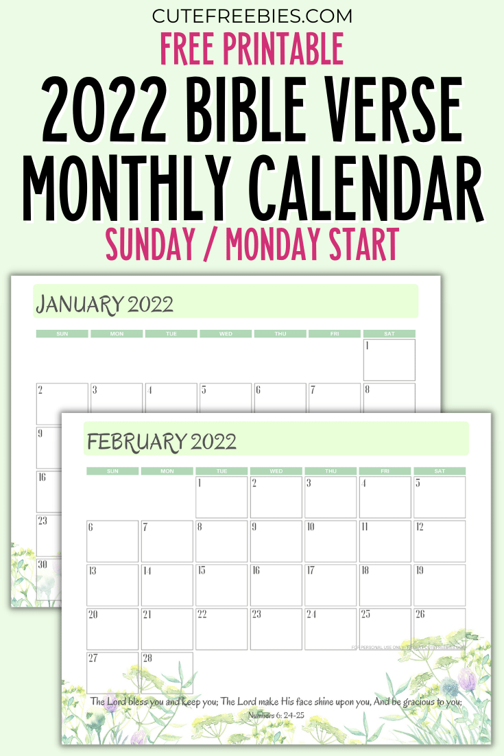 2022 Bible Verse Calendar Free Printable - Cute Freebies For You