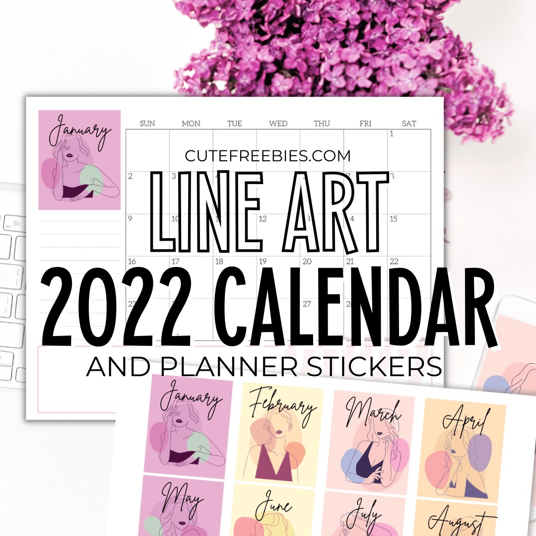 female line art 2022 calendar and stickers so pretty cute freebies for you