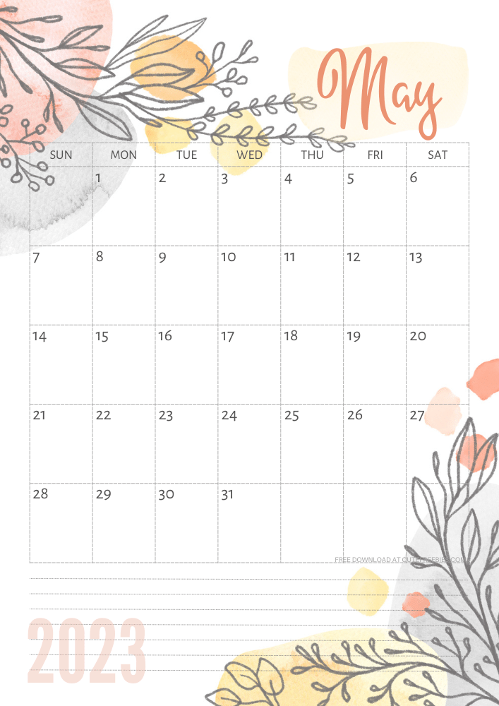 Pretty 2023 Calendar Free Printable Template - Cute Freebies For You