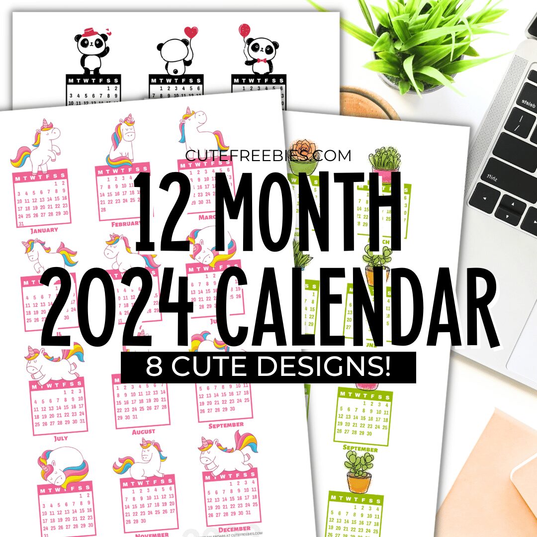 Pretty 2024 Calendar Free Printable Template - Cute Freebies For You