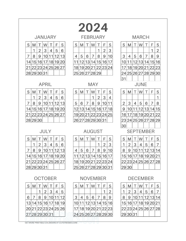 Free Printable 2024 Calendar At A Glance - Image To U