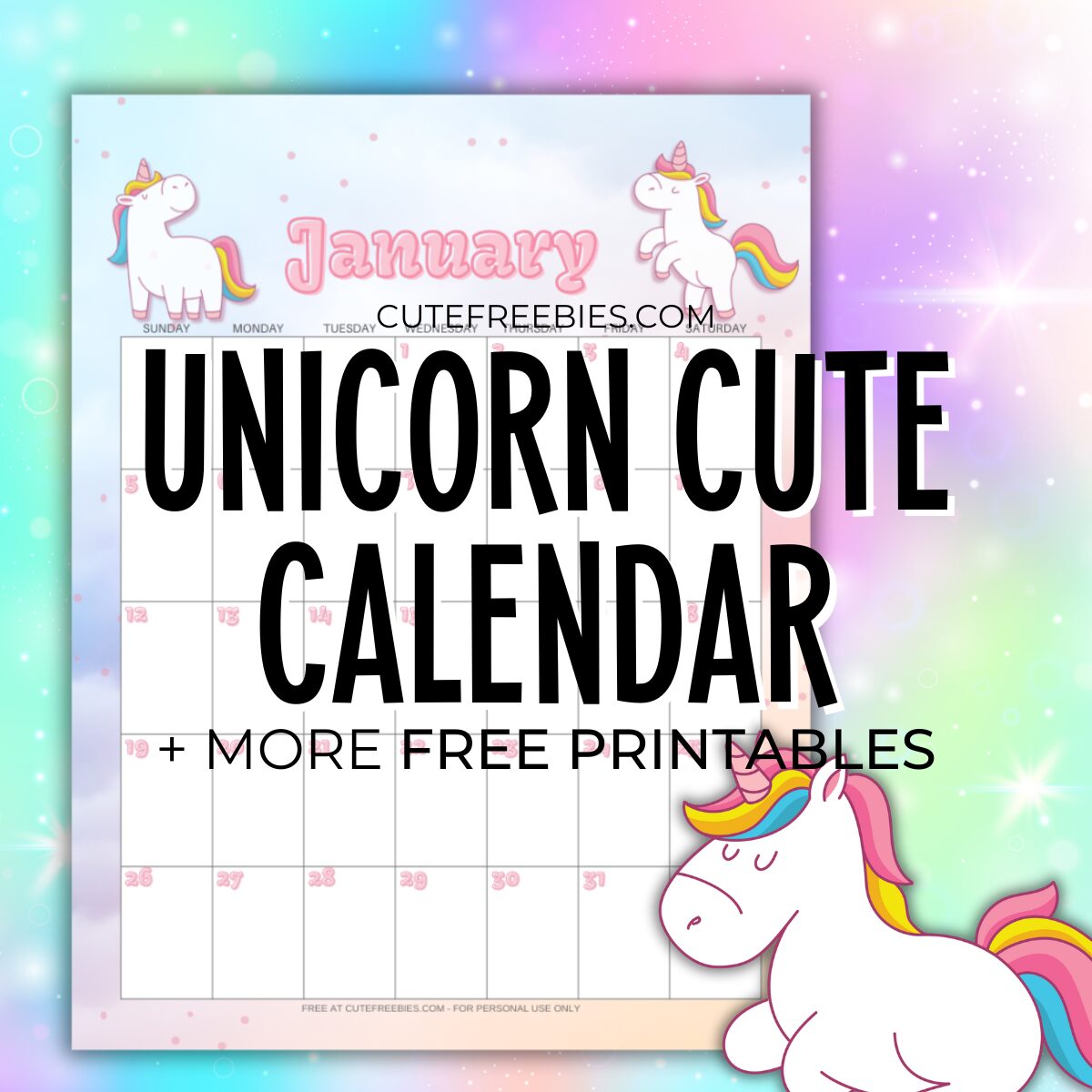 Free Printable 2025 Calendar With Unicorn - cute unicorn calendar for kids #freeprintable #cutefreebiesforyou #unicorn