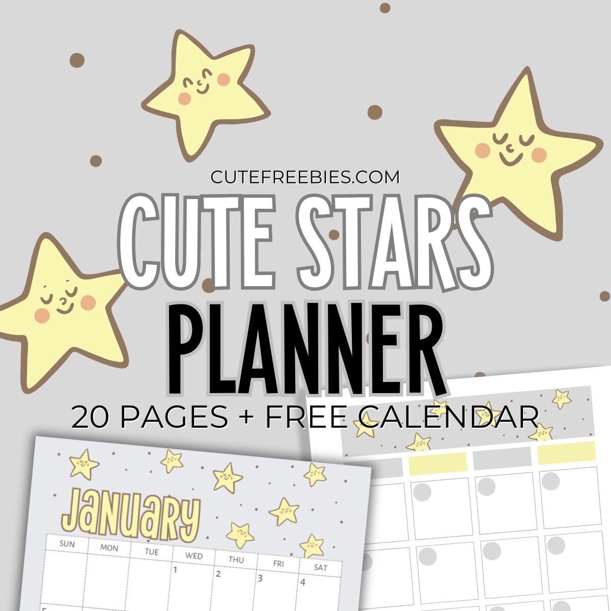 2025 Yellow Stars Planner Calendar - free printable #cutefreebiesforyou #freeprintable #2025calendar