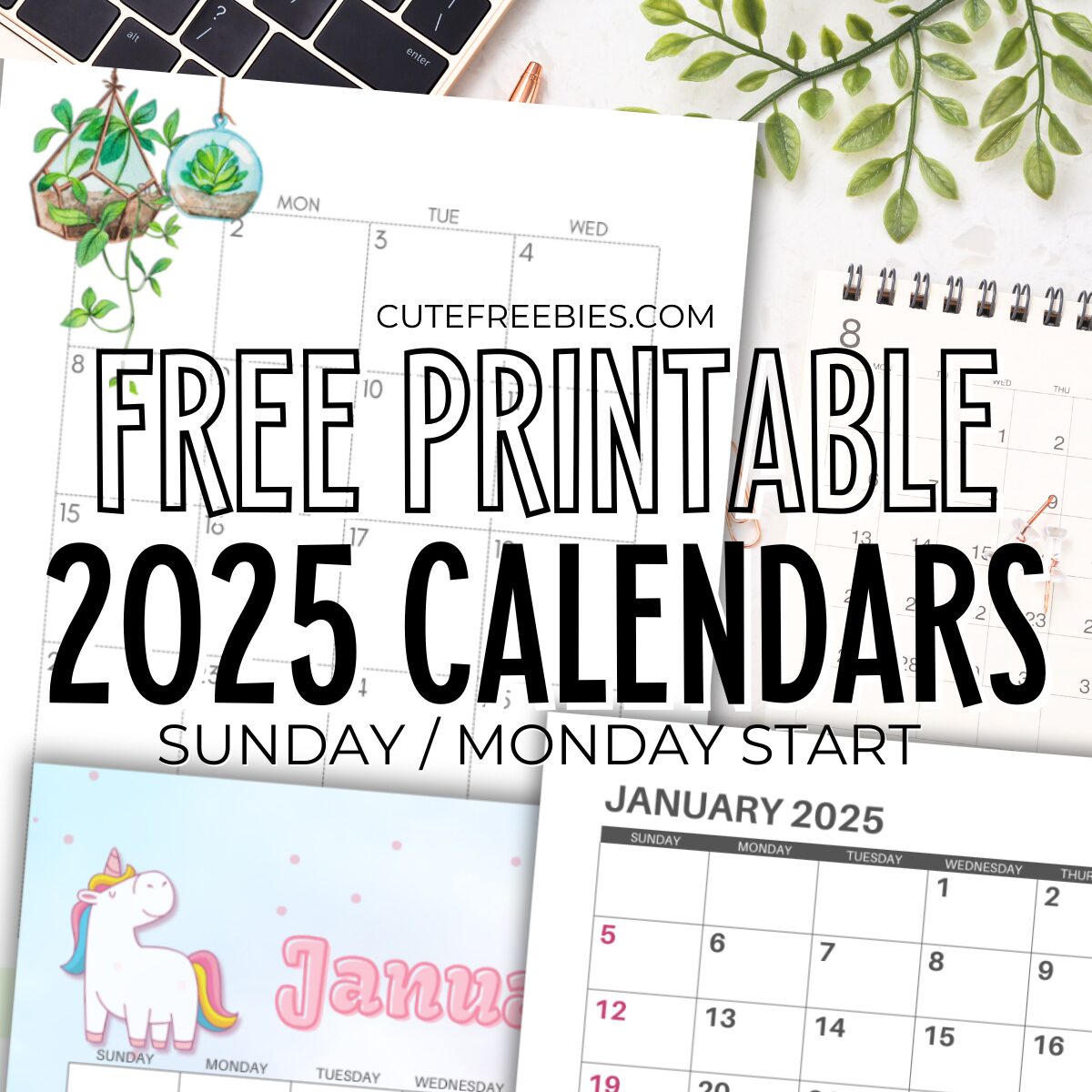 Download 2025 Printable Calendar Templates - Free printable monthly calendar with large numbers for wall calendar, desk monthly calendar #cutefreebiesforyou #2025