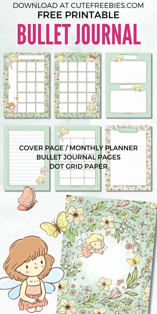 Free printable monthly bullet journal - monthly planner template PDF with cute spring garden theme #cutefreebiesforyou #printableplanner #freeprintable #bulletjournal #garden